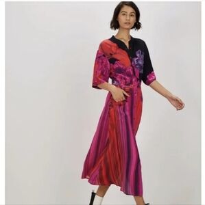 THE KIT | Cobie Shirtdress Striped Iris Size 12 Fushia Purple Black Floral